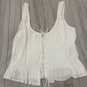 Abercrombie & Fitch White Tie-Front Smocked Camisole Tank Top Small